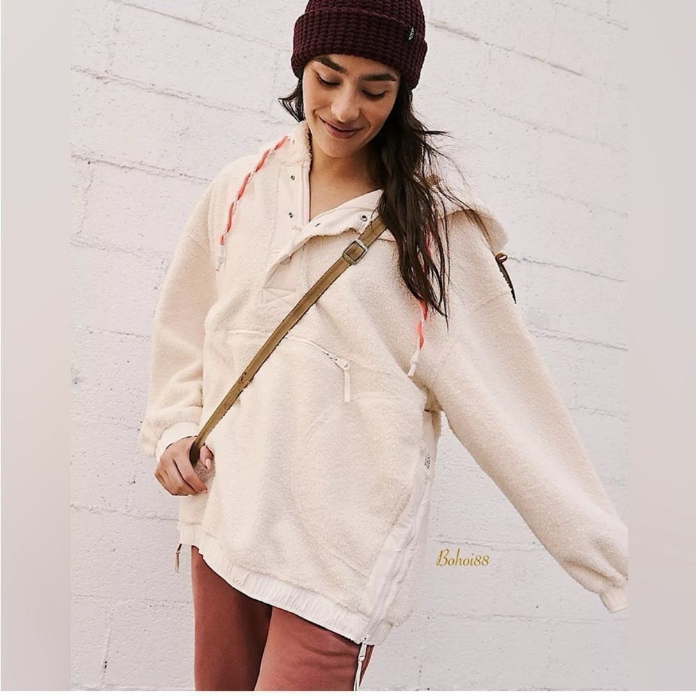 NEW Free People Fuzzy Was She Fleece Pullover Sweatshirt Jacket Ivory Sz Small